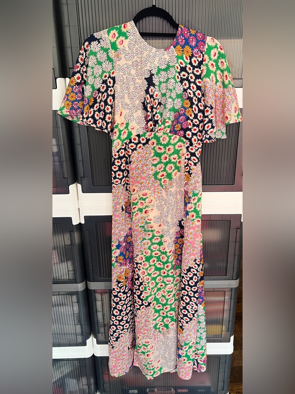 Topshop Floral Patchwork Maxi Dress in Green, Pink & Blue Size 4